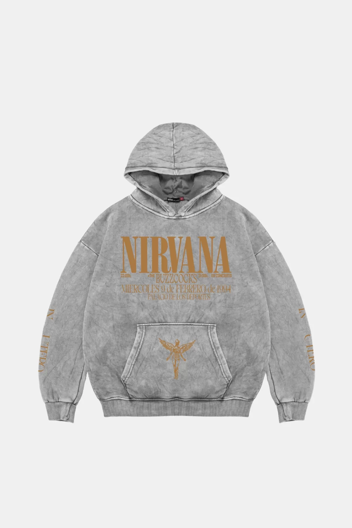 Nirvana Sırt Baskılı Unisex Oversize Yıkamalı Beyaz Hoodie