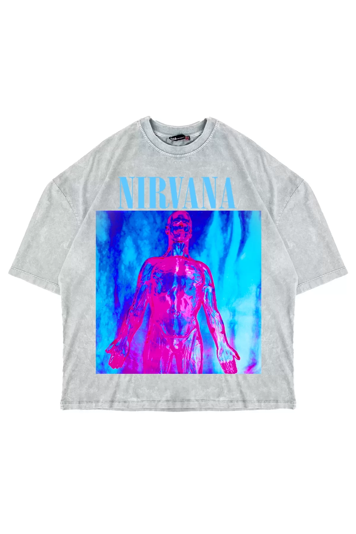 Nirvana Sliver Baskılı Yıkamalı Beyaz Oversize Unisex Tshirt