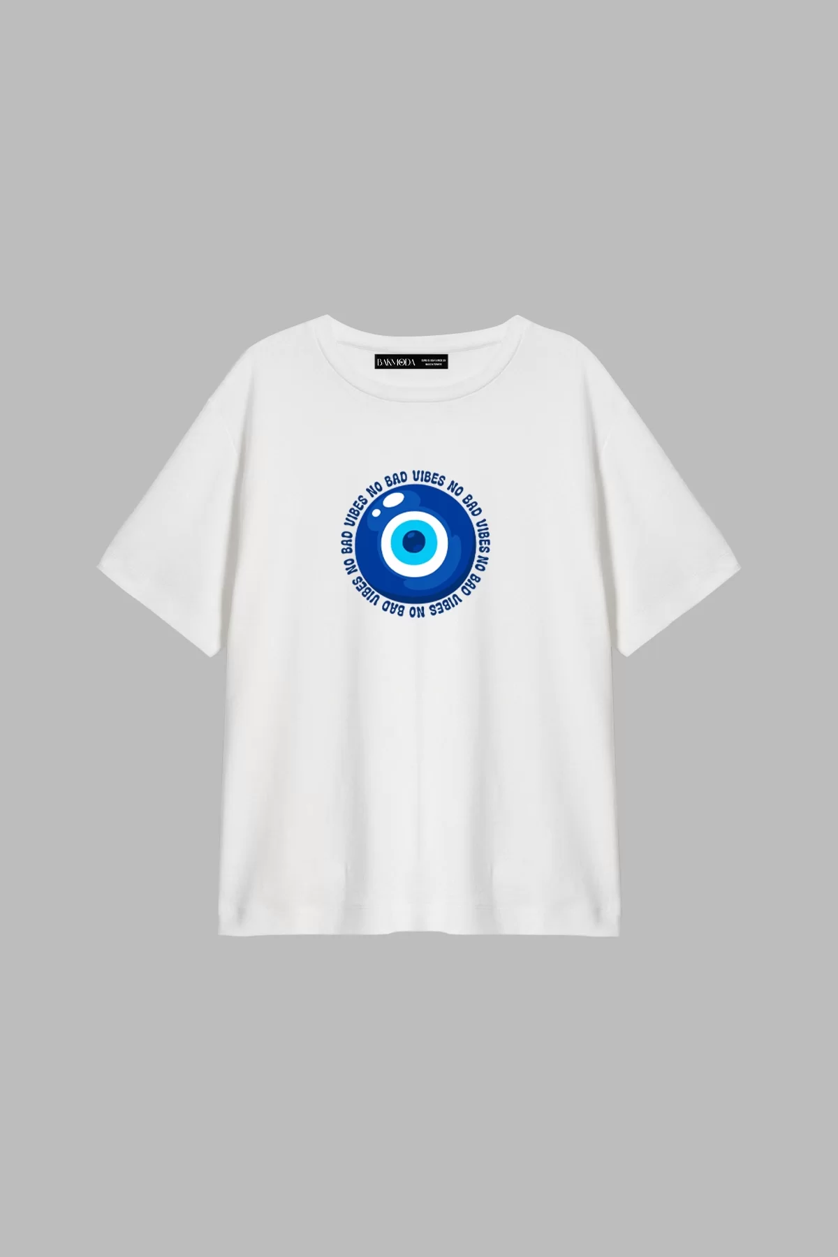 No Bad Vibes Baskılı Relaxed Fit Beyaz Kadın Tshirt