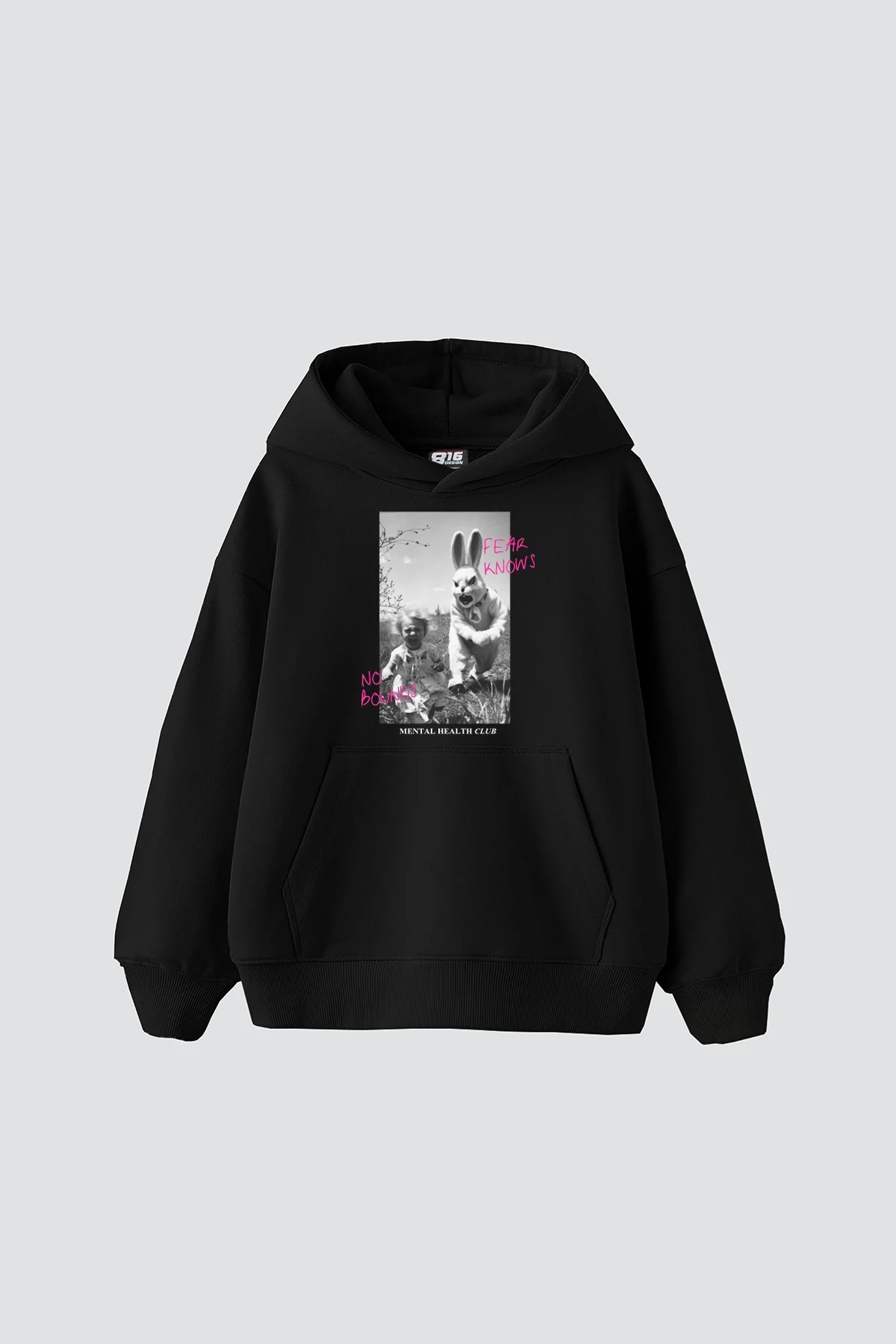 No Bounds Vintage Baskılı Oversize Unisex Siyah Hoodie