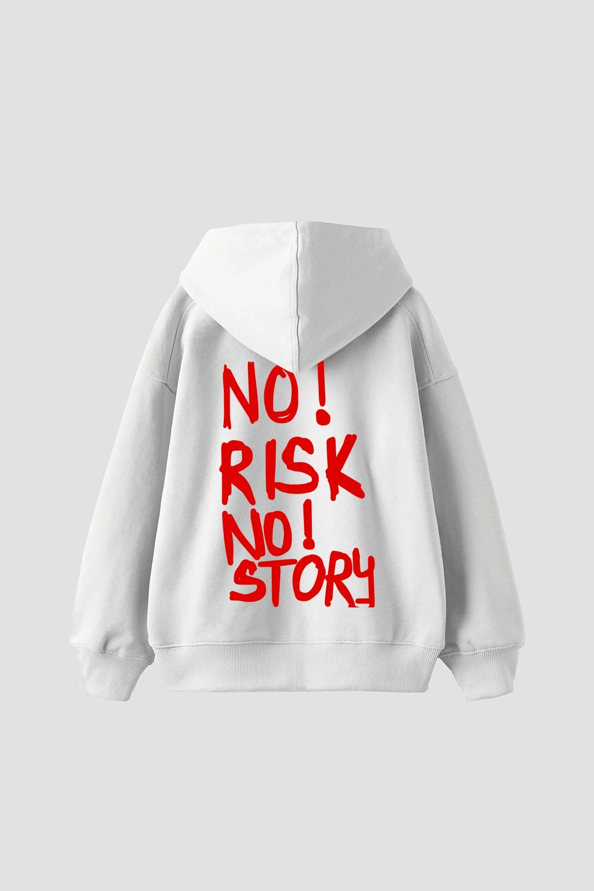 No Risk No Story Baskılı Oversize Unisex Beyaz Hoodie