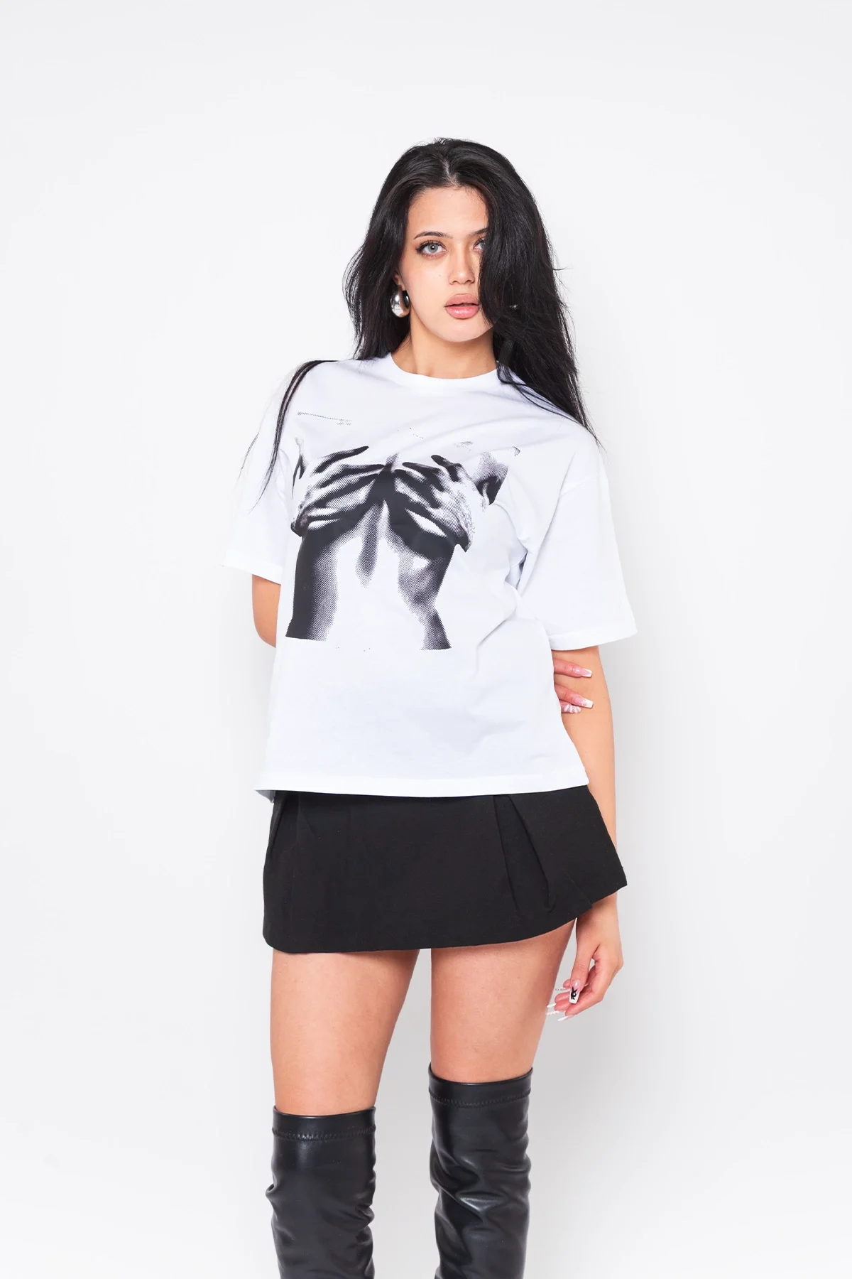 Noise Silhouette Baskılı Relaxed Fit Beyaz Kadın Tshirt