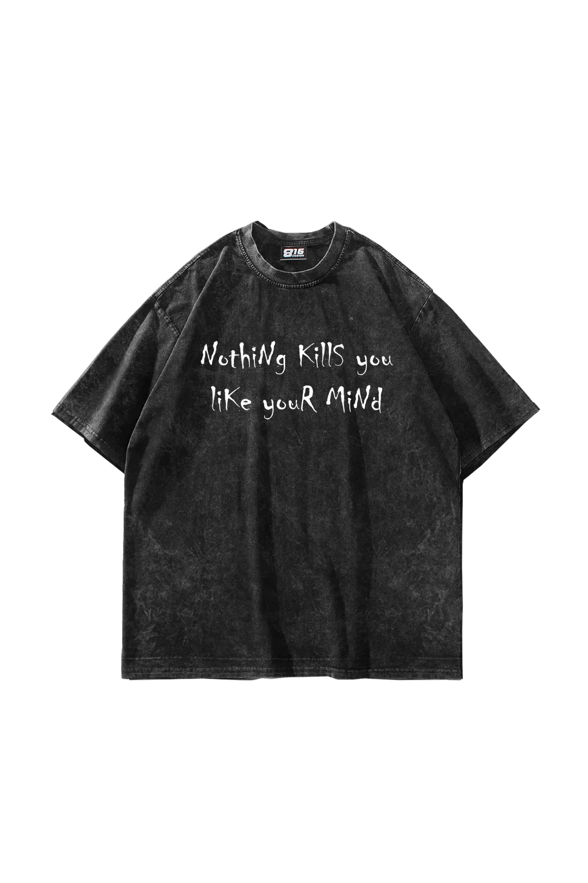 Nothing Kills You Baskılı Oversize Unisex Yıkamalı Siyah Tshirt