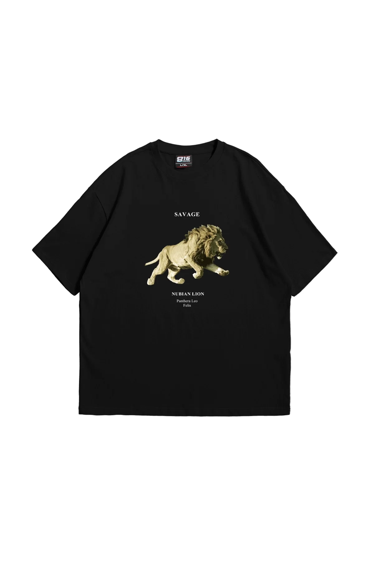 Nubian Tiger Baskılı Oversize Unisex Premium Siyah Tshirt