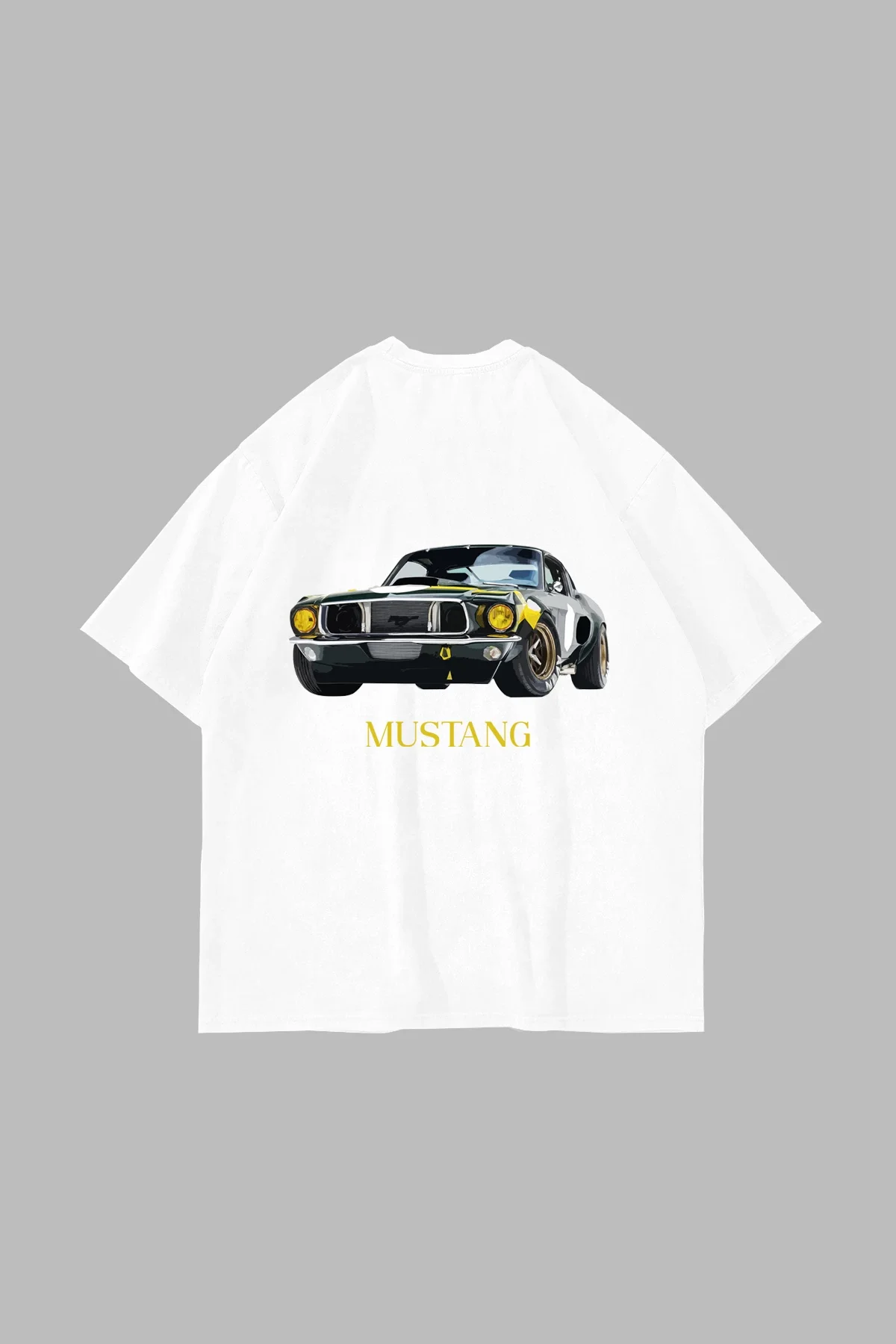 Old Mstng Baskılı Oversize Unisex Beyaz Tshirt