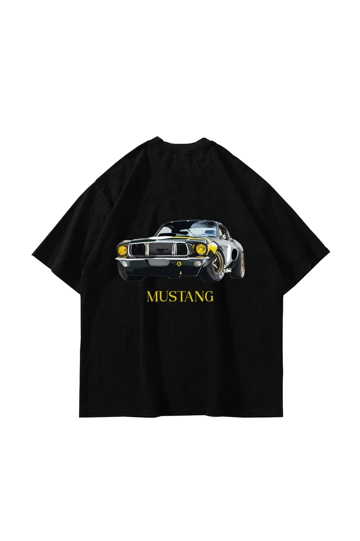 Old Mstng Baskılı Oversize Unisex Siyah Tshirt