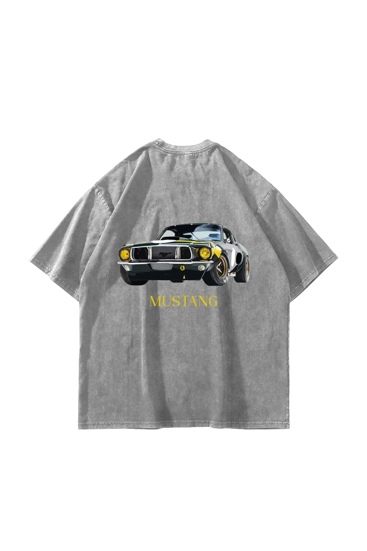 Old Mstng Baskılı Oversize Unisex Yıkamalı Beyaz Tshirt