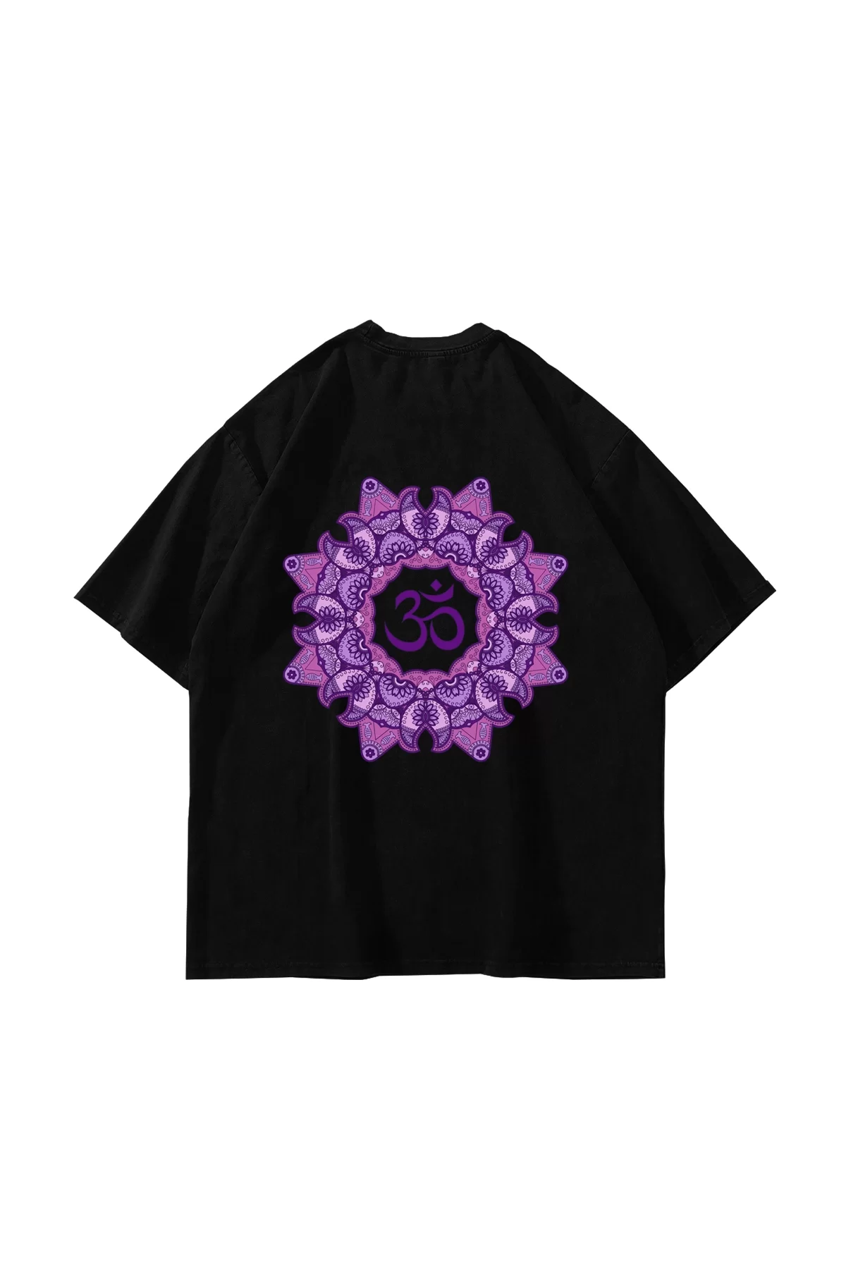 OM Baskılı Oversize Unisex Siyah Tshirt