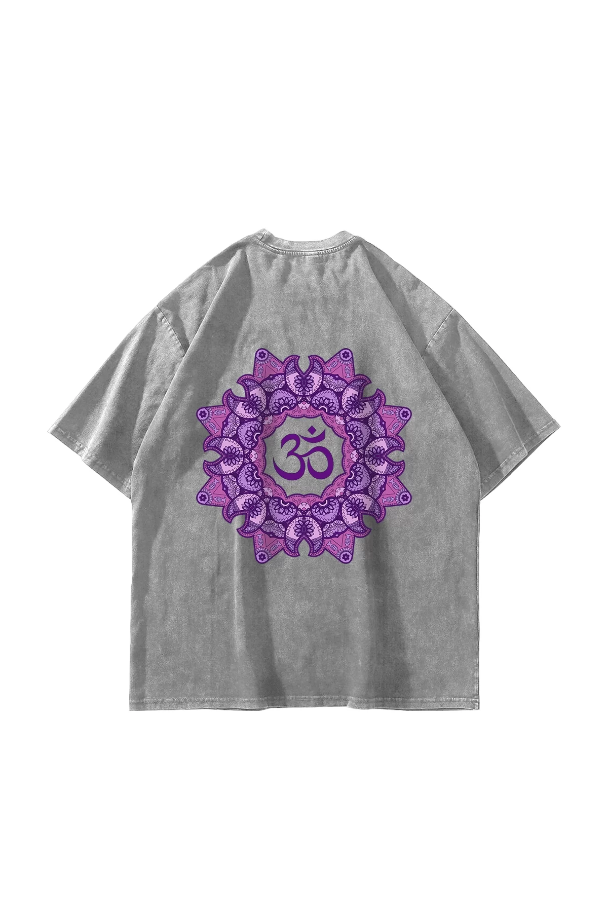 OM Baskılı Oversize Unisex Yıkamalı Beyaz Tshirt