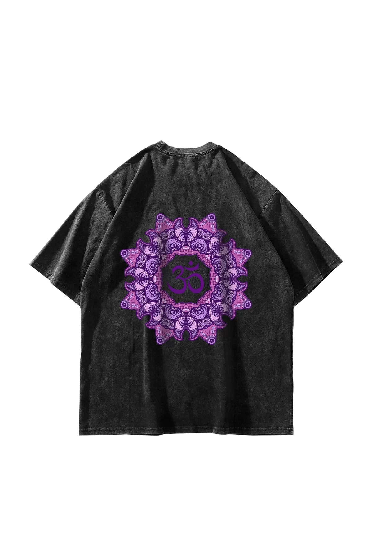 OM Baskılı Oversize Unisex Yıkamalı Siyah Tshirt