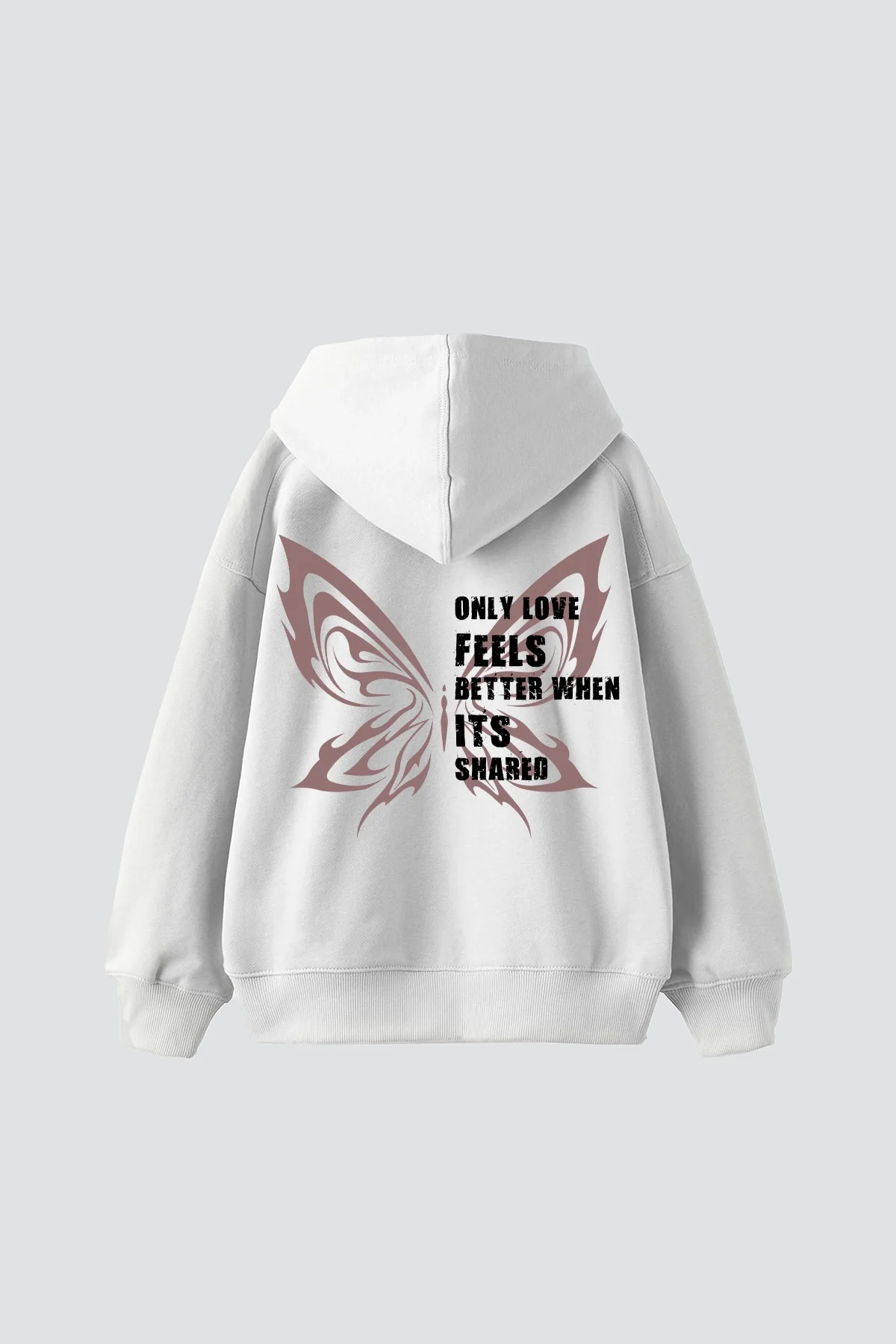 Only Love Feels Baskılı Oversize Unisex Beyaz Hoodie