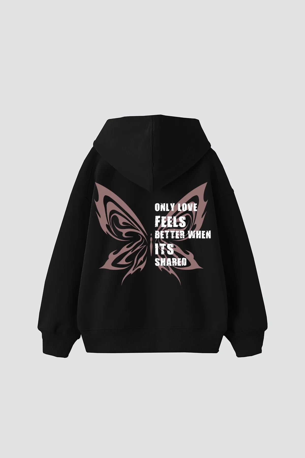 Only Love Feels Baskılı Oversize Unisex Siyah Hoodie