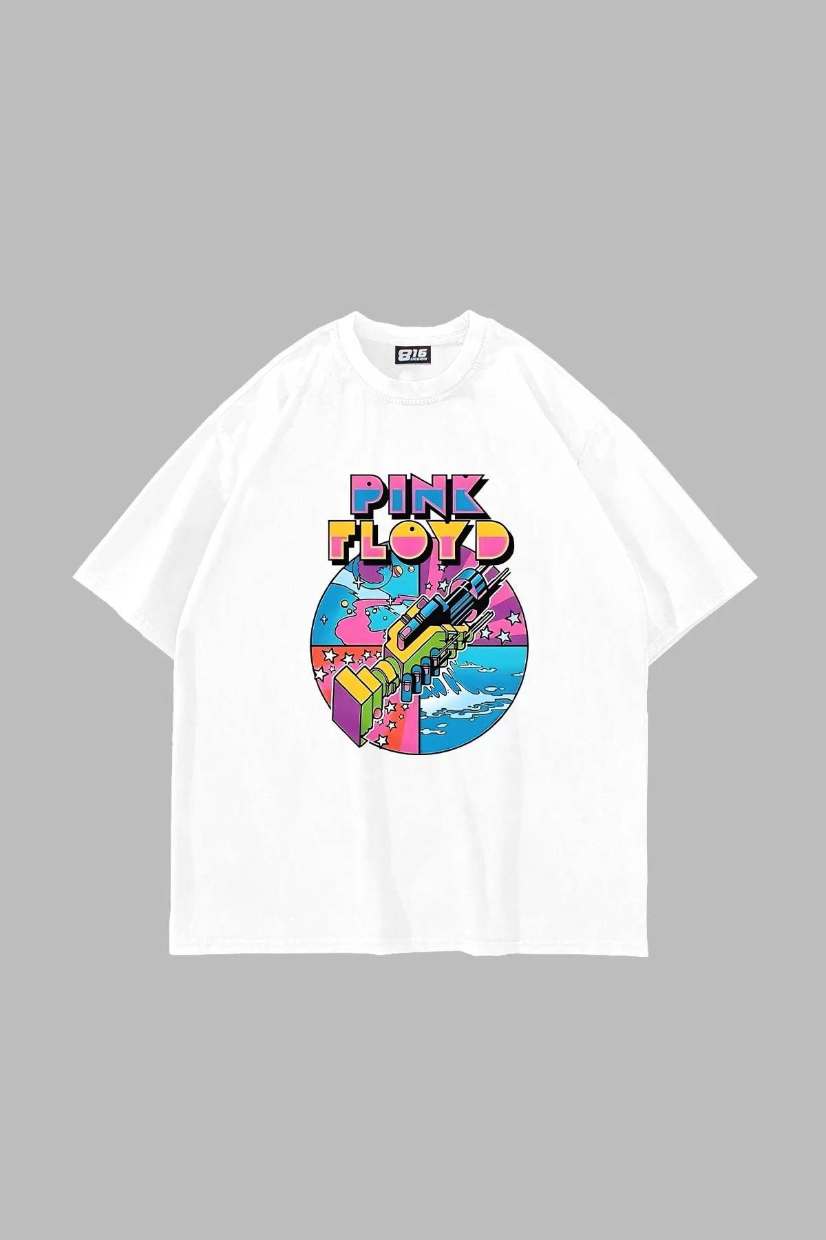 P. Floyd Baskılı Beyaz Oversize Unisex Tshirt