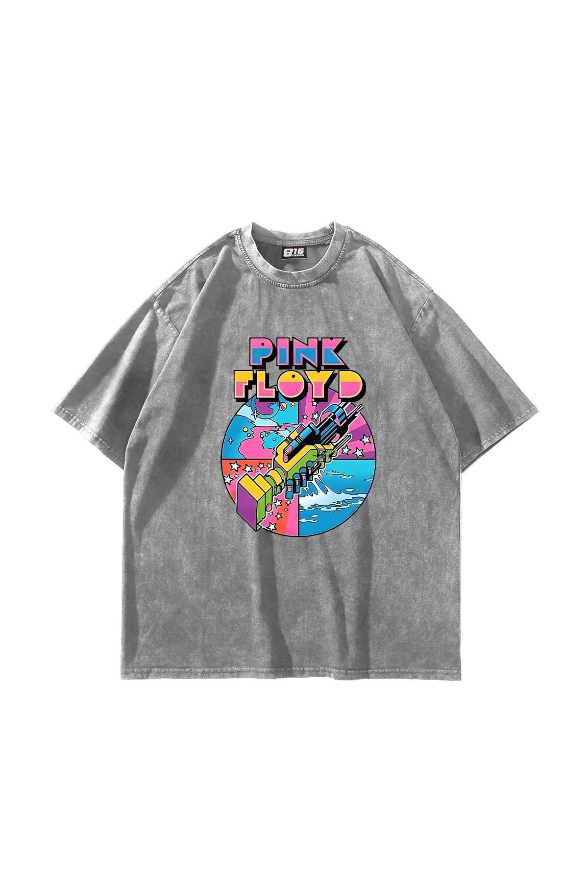 P. Floyd Baskılı Yıkamalı Beyaz Oversize Unisex Tshirt