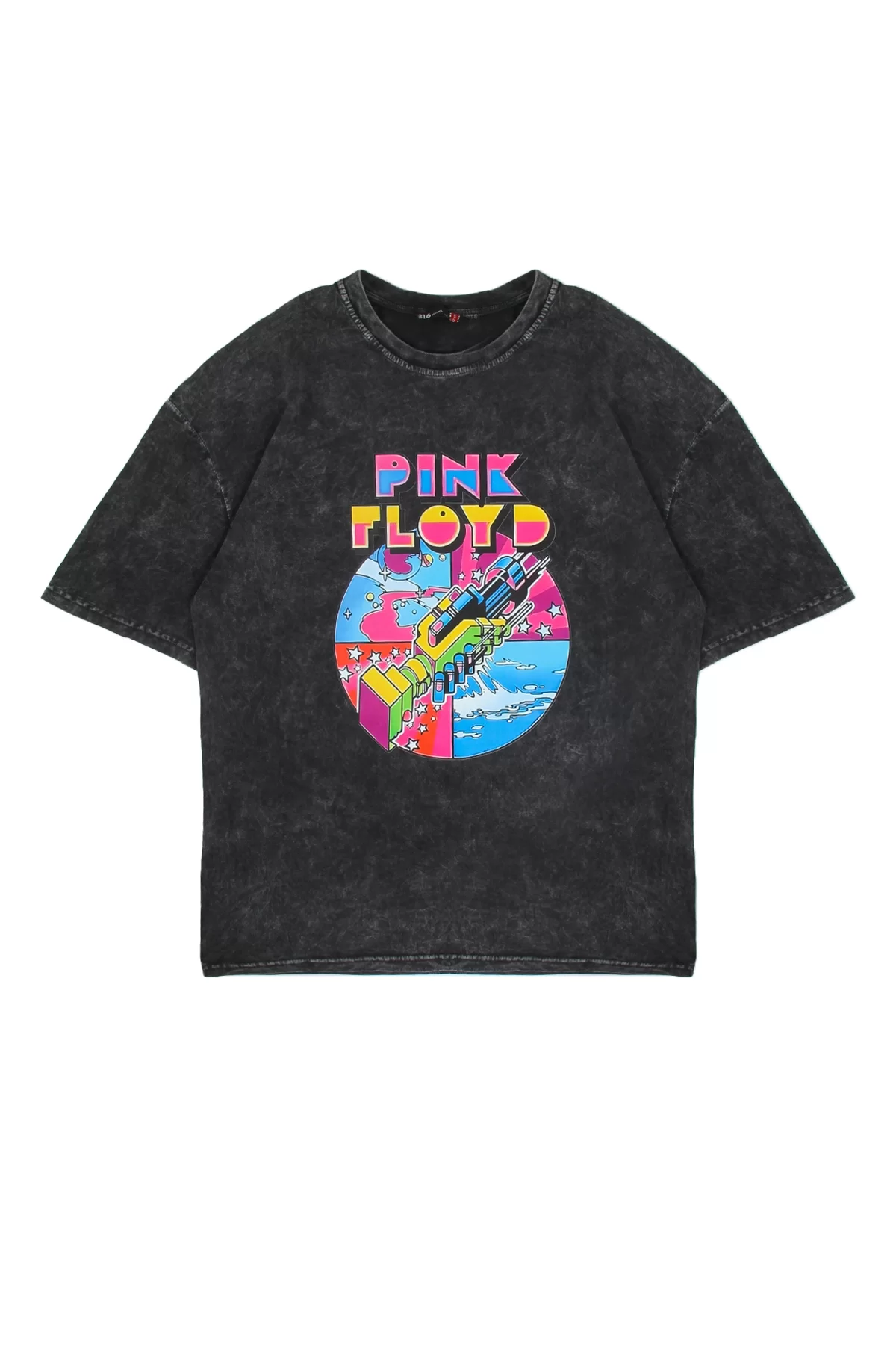 P. Floyd Baskılı Yıkamalı Siyah Oversize Unisex Tshirt