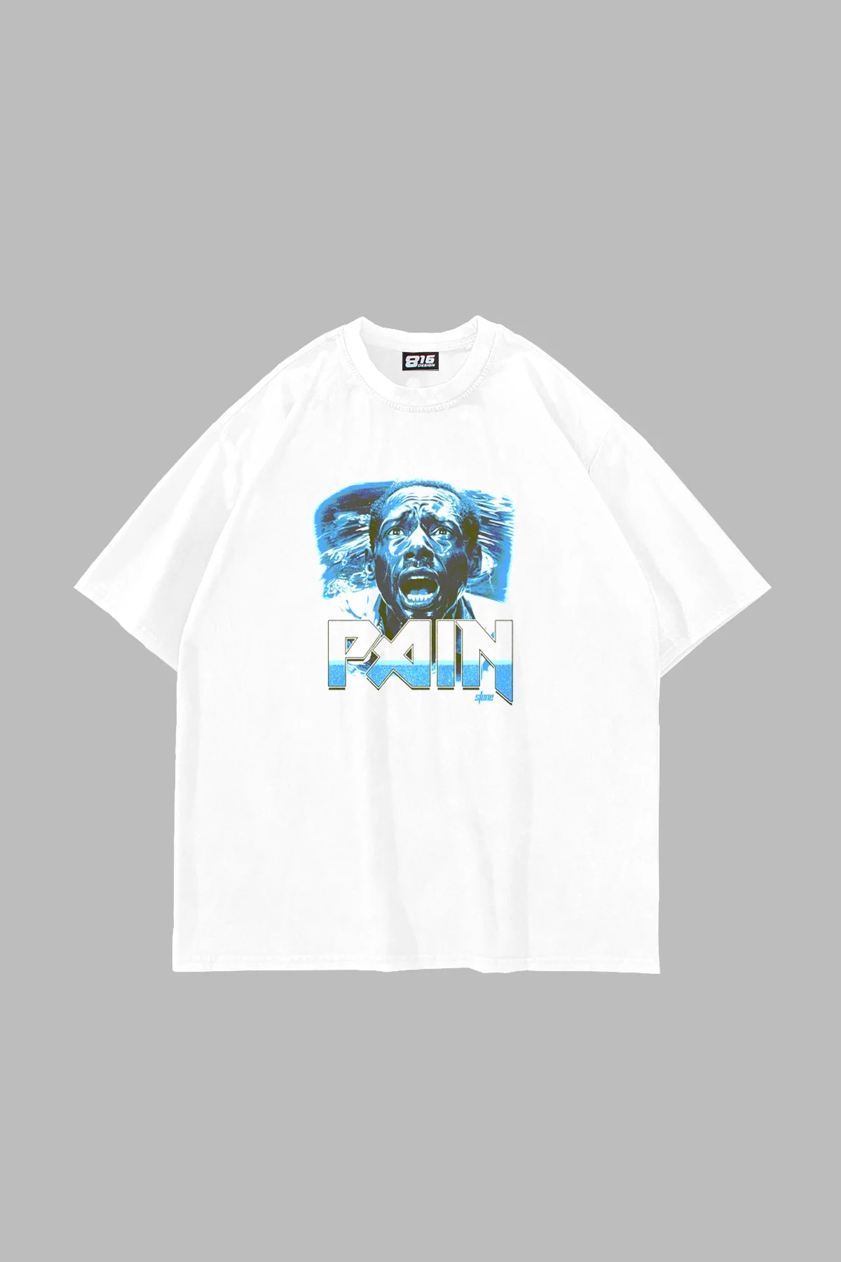 Pain Baskılı Oversize Unisex Beyaz Tshirt