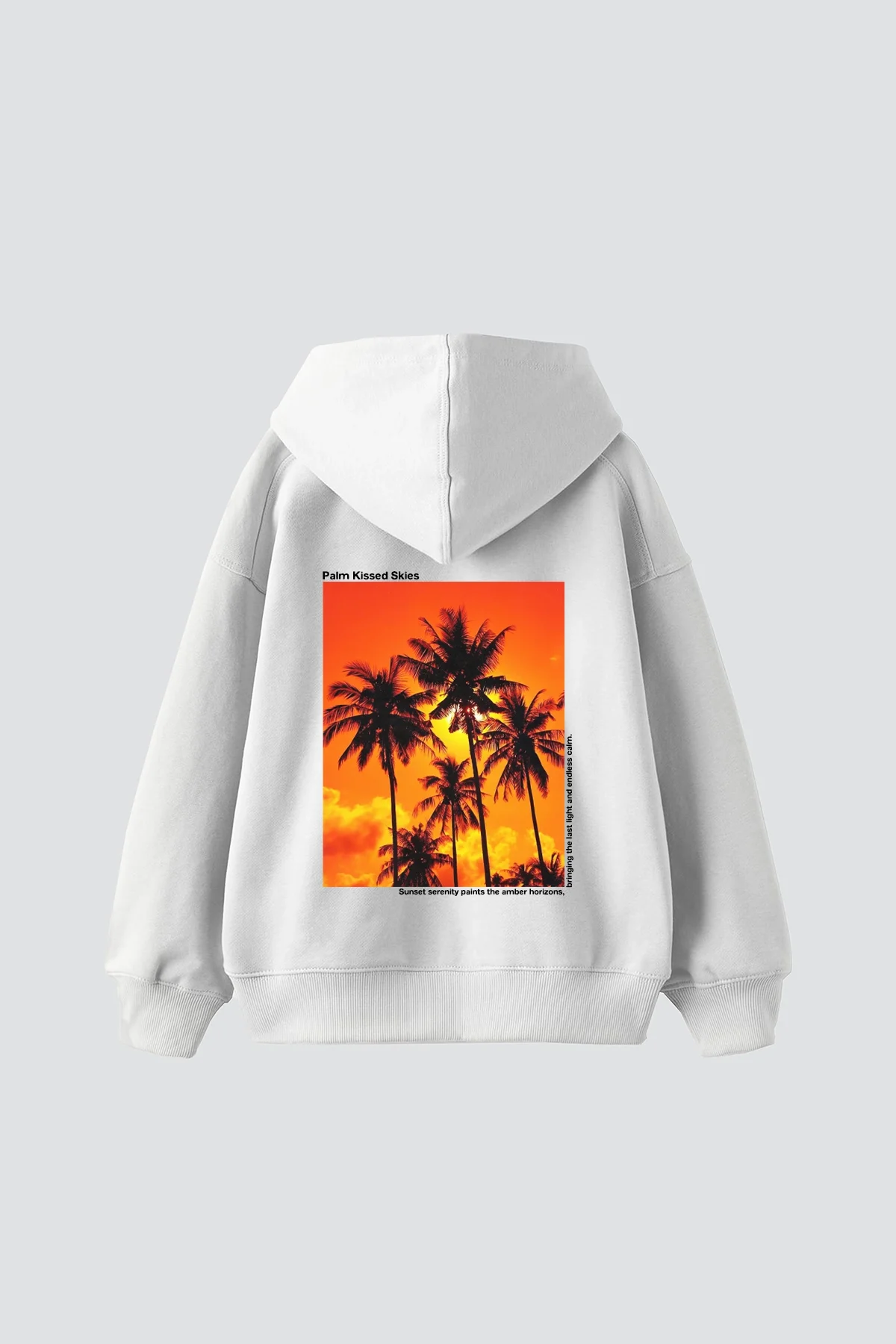 Palm Kissed Baskılı Oversize Unisex Beyaz Hoodie