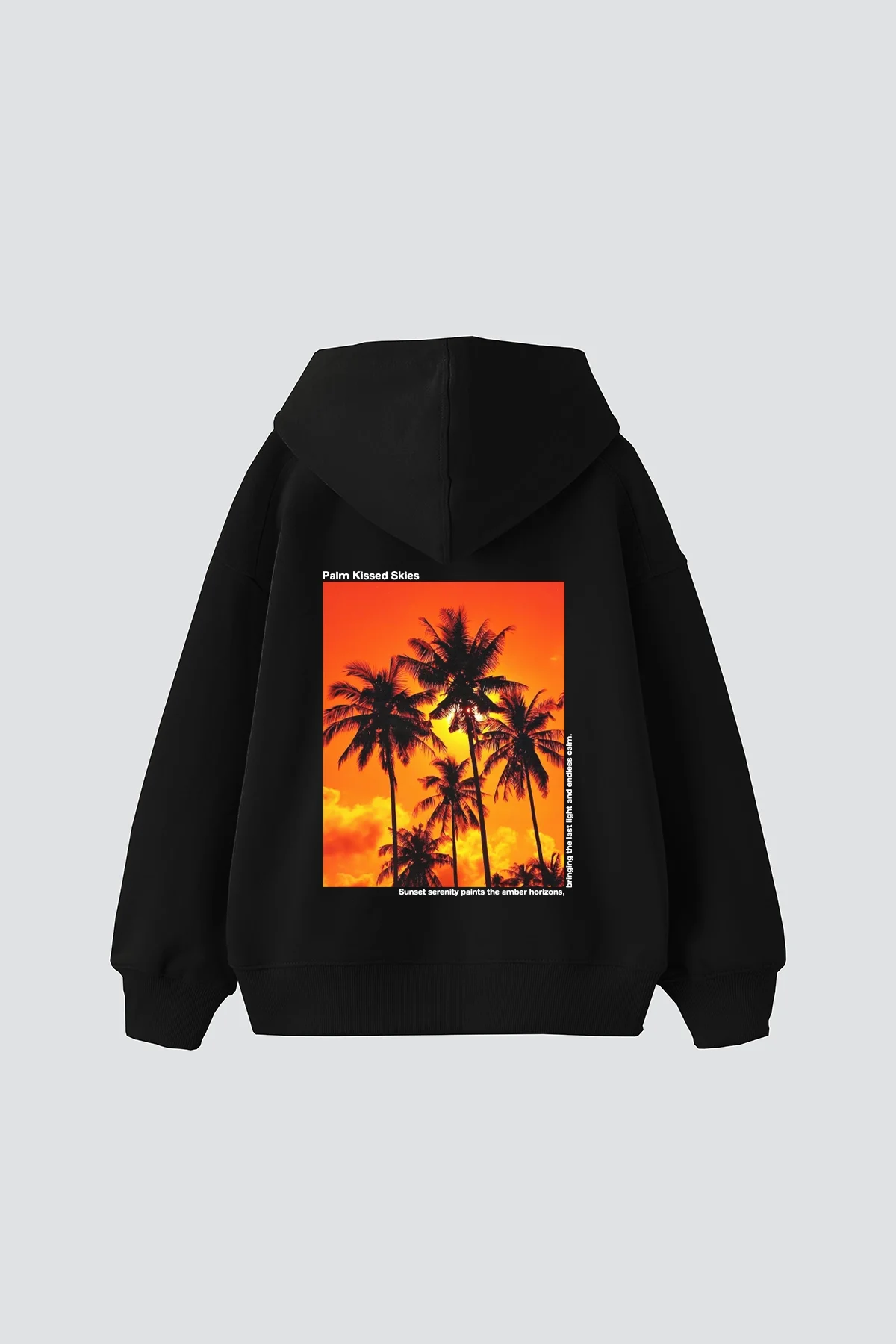 Palm Kissed Baskılı Oversize Unisex Siyah Hoodie