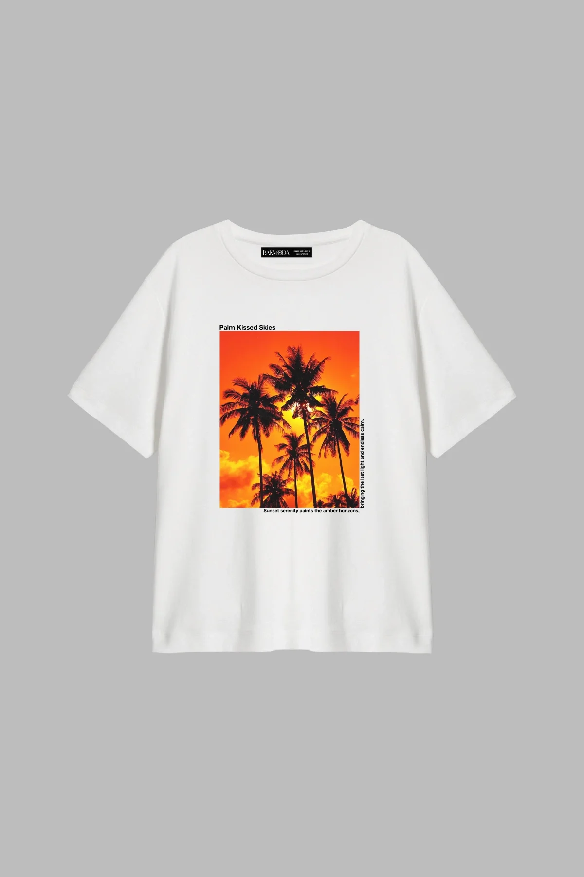 Palm Kissed Baskılı Relaxed Fit Beyaz Kadın Tshirt