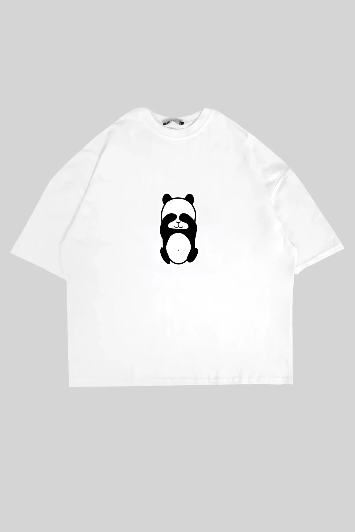 Panda Baskılı Beyaz Oversize Unisex Tshirt