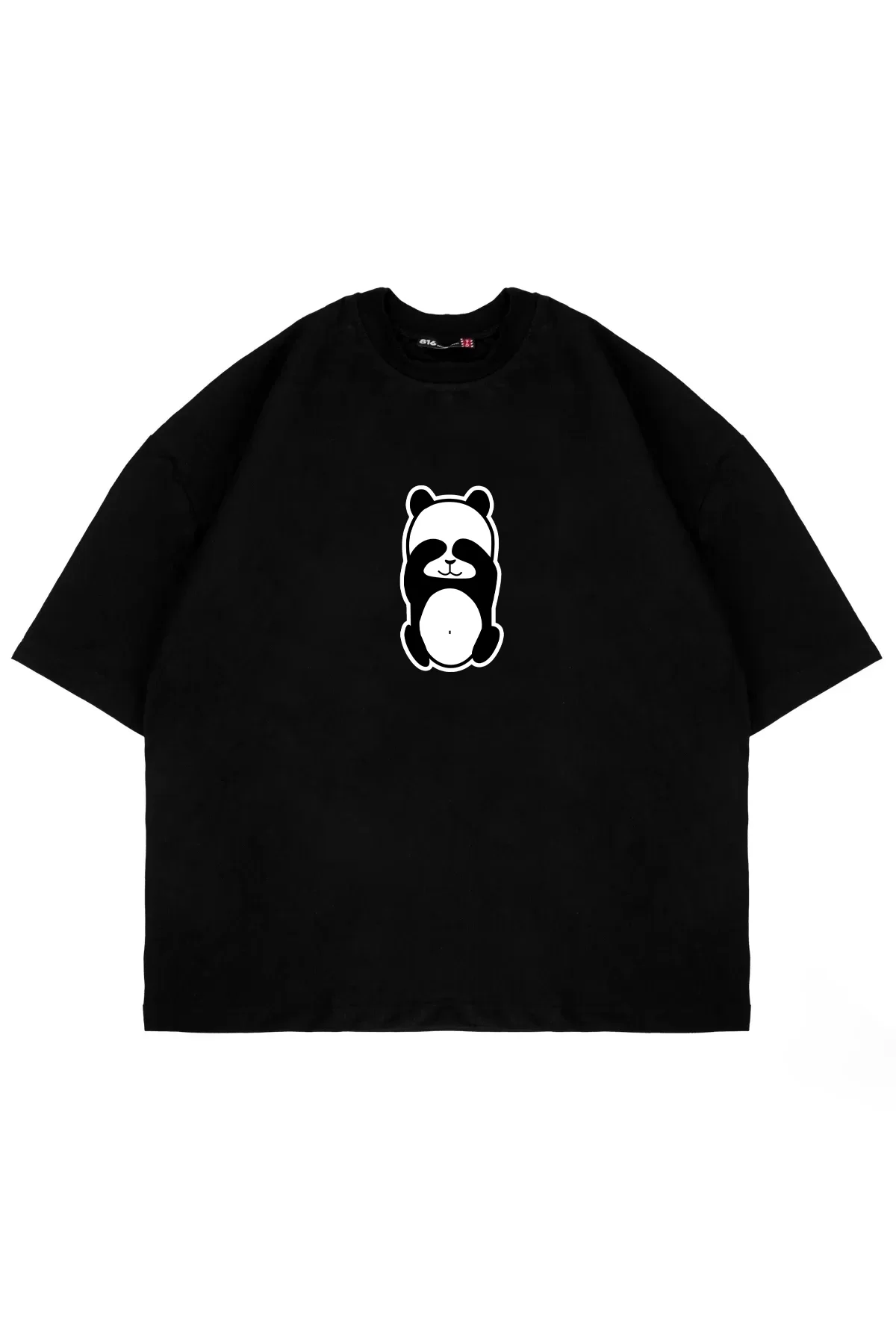 Panda Baskılı Siyah Oversize Unisex Tshirt