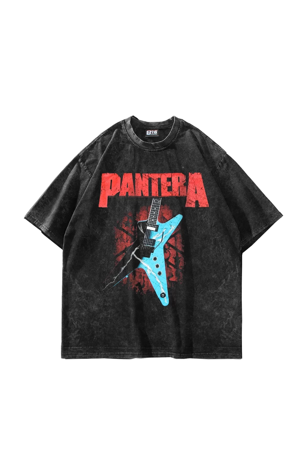 Pantera Baskılı 24/1 Oversize Premium Yıkamalı Siyah Tshirt