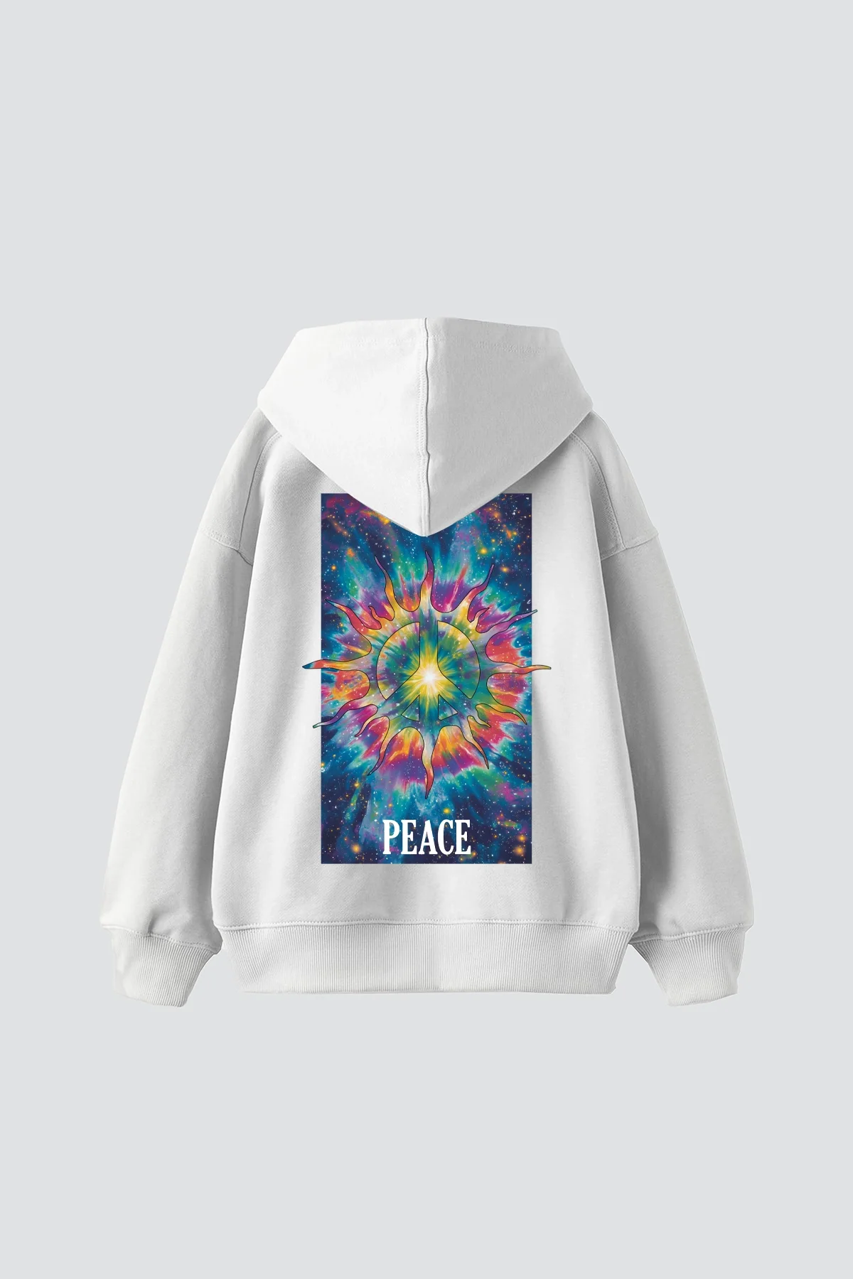 Peace Baskılı Oversize Unisex Beyaz Hoodie