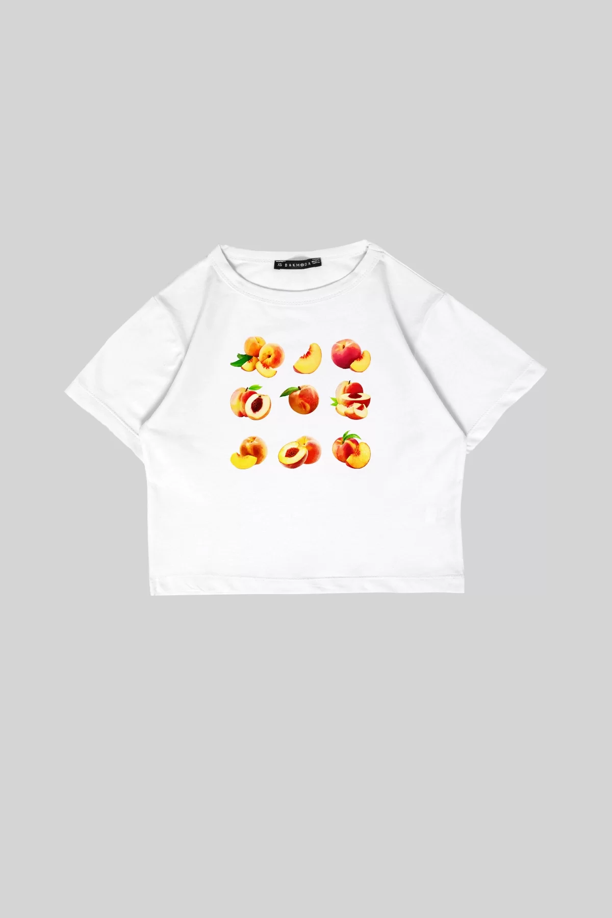 Peach Baskılı Beyaz Crop Top