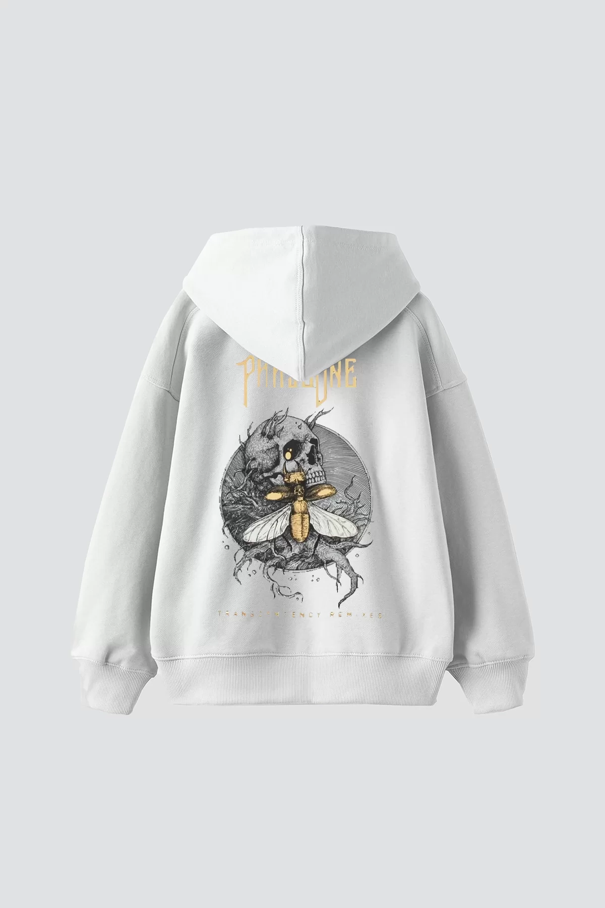 Phaseone Baskılı Beyaz Oversize Unisex Kapüşonlu Sweatshirt