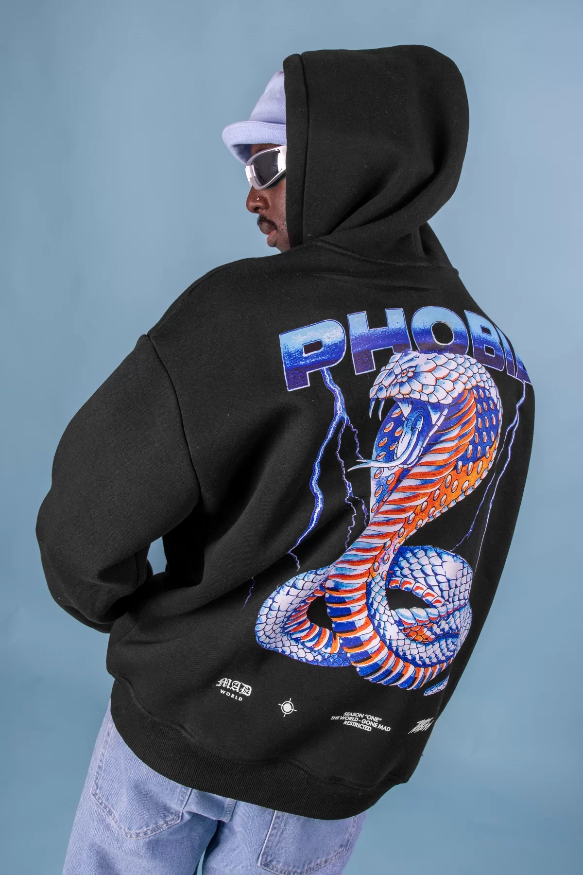 Phobia Sırt Baskılı Unisex Oversize Siyah Hoodie