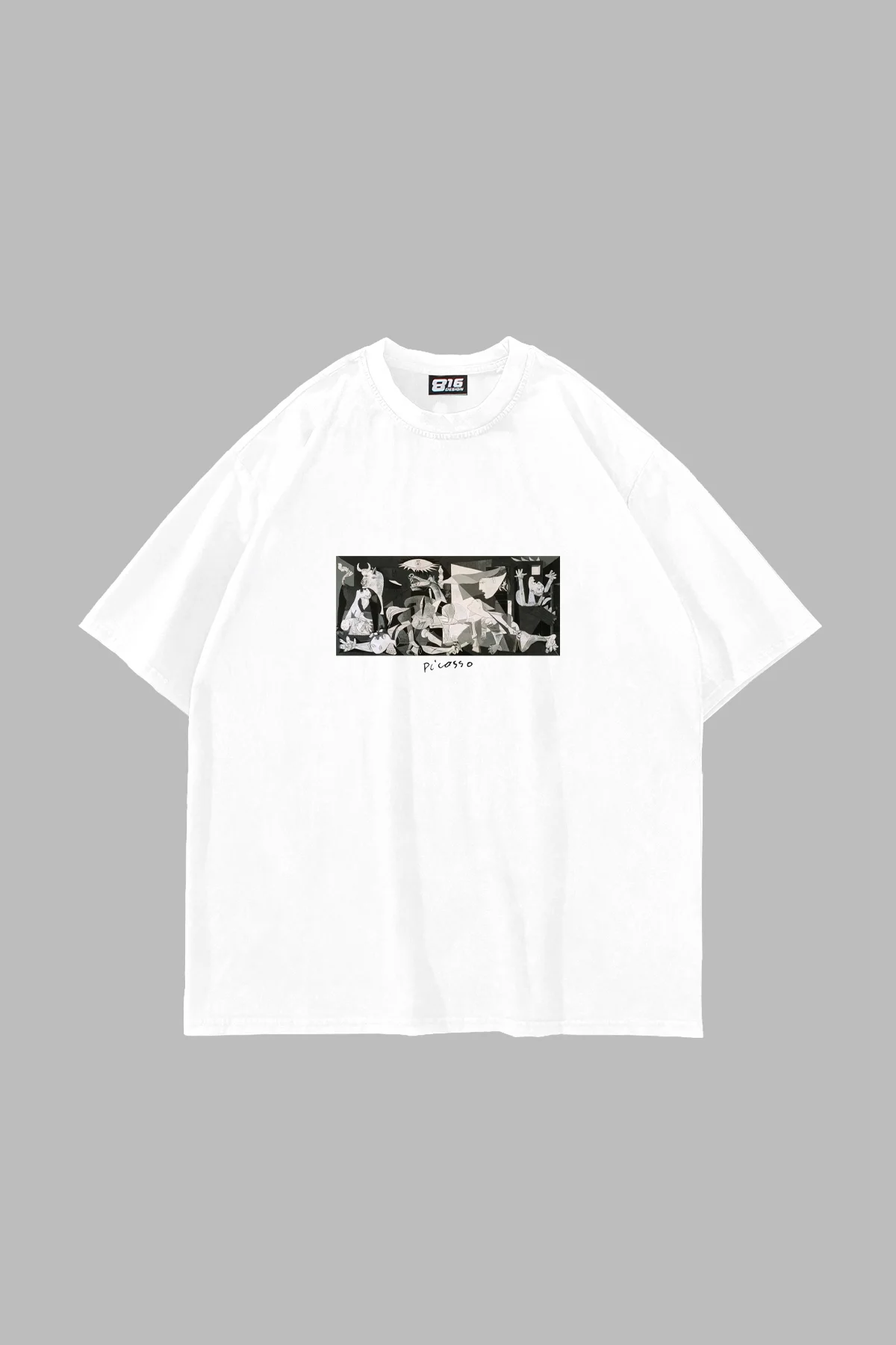 Picasso Guernica Baskılı Oversize Unisex Beyaz Tshirt