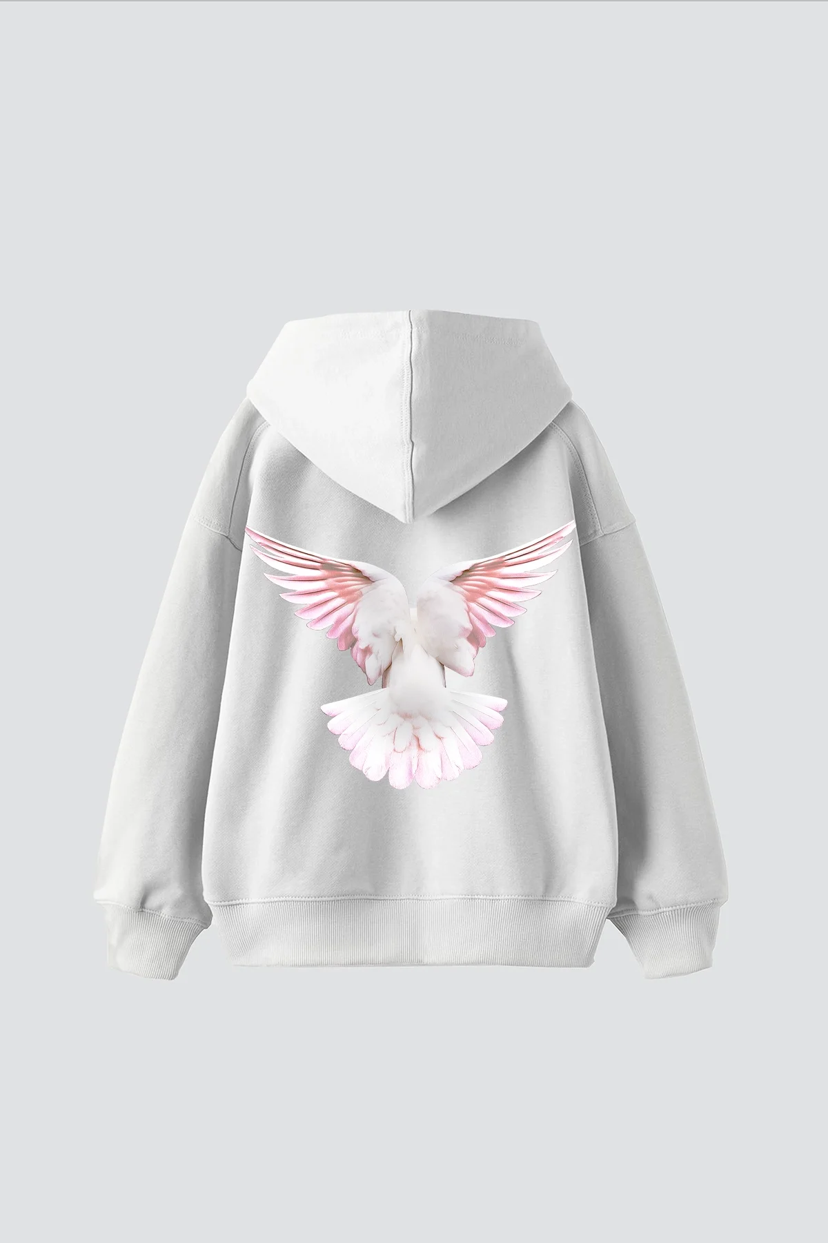 Pigeon Wings Baskılı Oversize Unisex Beyaz Hoodie