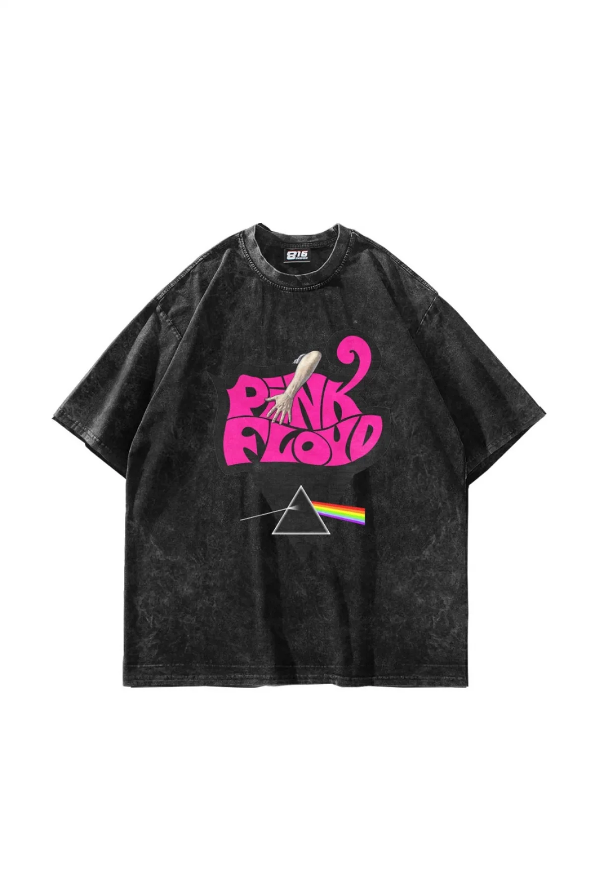 Pink Floyd Baskılı Oversize Unisex Yıkamalı Siyah Tshirt