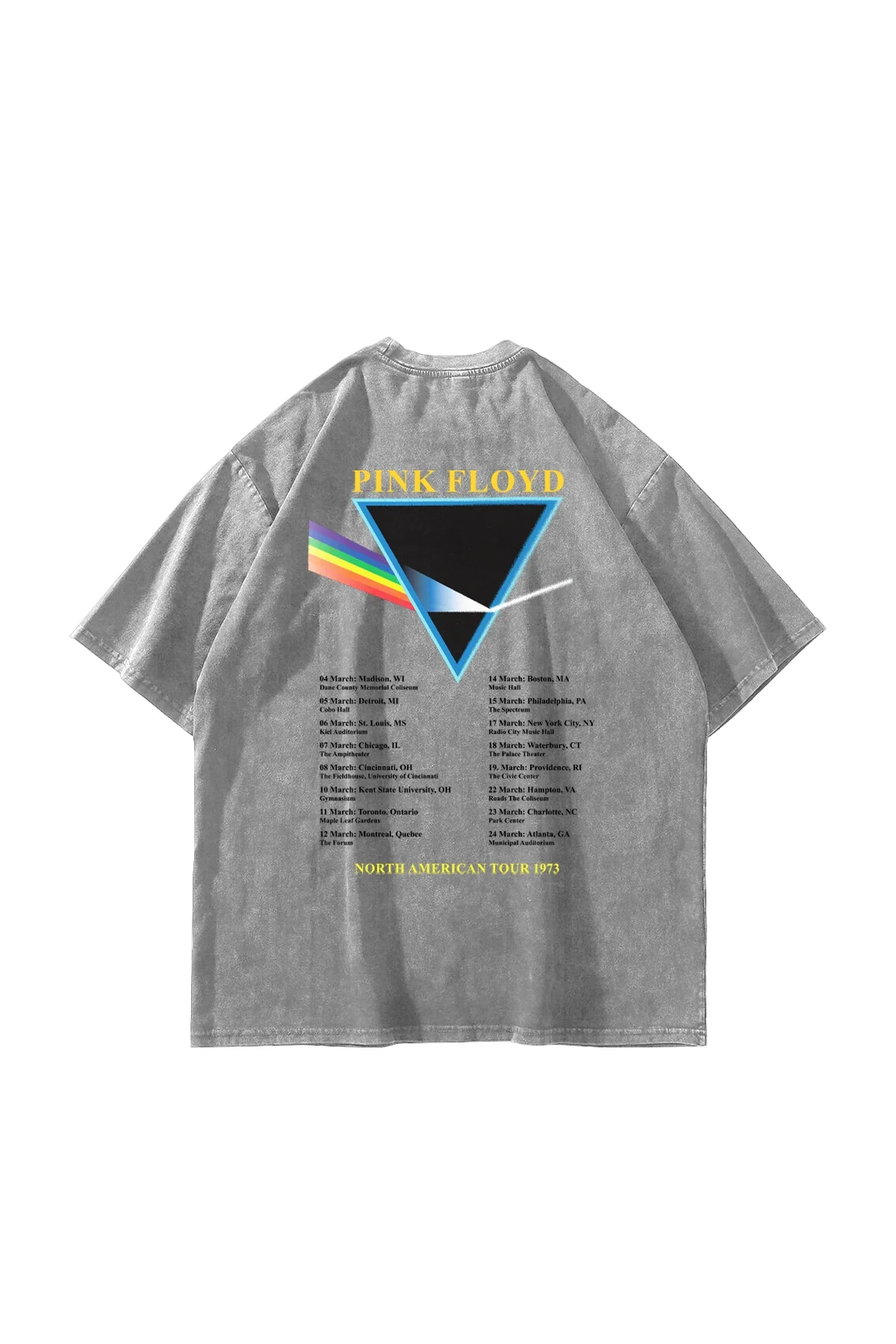 Pink Floyd V2 Baskılı Oversize Unisex Yıkamalı Beyaz Tshirt