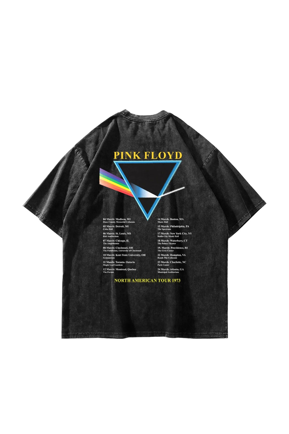 Pink Floyd V2 Baskılı Oversize Unisex Yıkamalı Siyah Tshirt