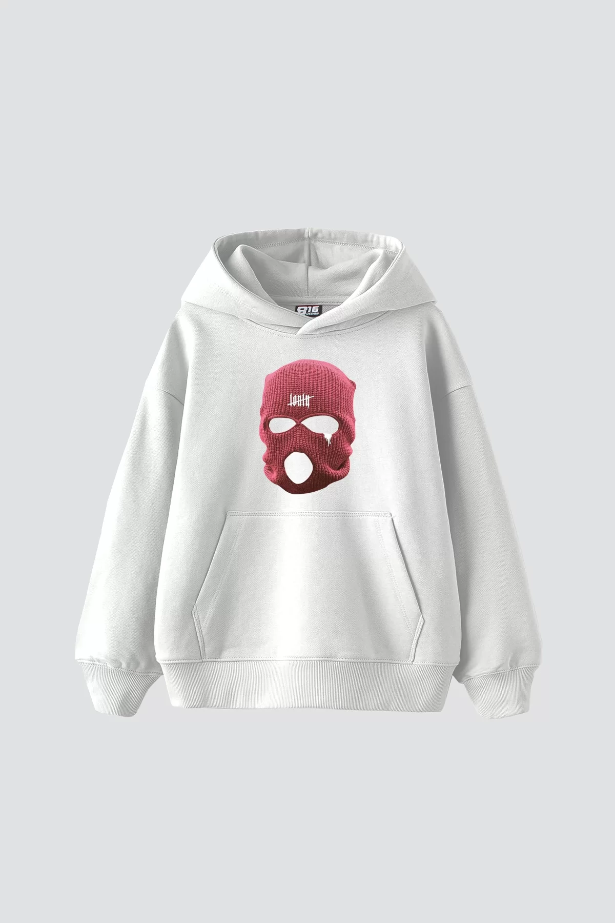 Pink Mask Baskılı Oversize Unisex Premium Beyaz Hoodie