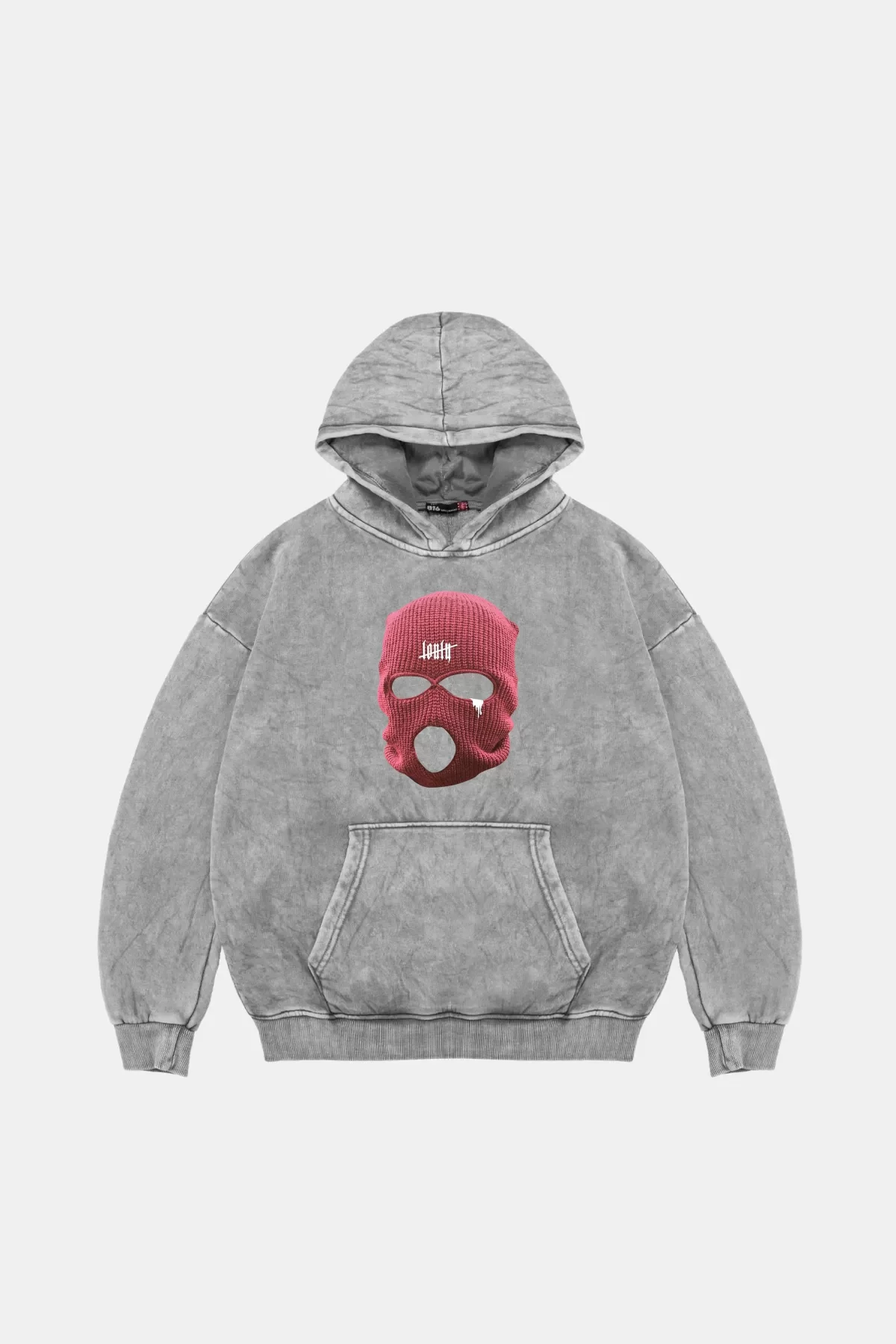 Pink Mask Baskılı Oversize Unisex Premium Yıkamalı Beyaz Hoodie