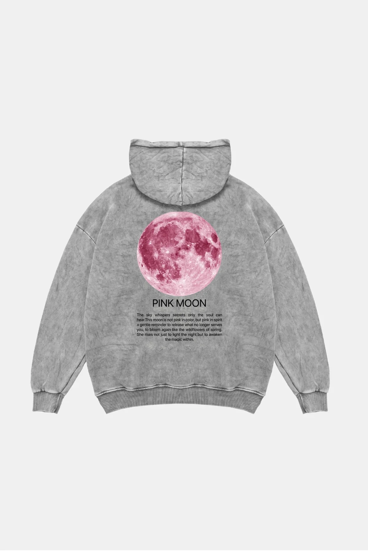 Pink Moon Oversize Unisex Yıkamalı Beyaz Hoodie
