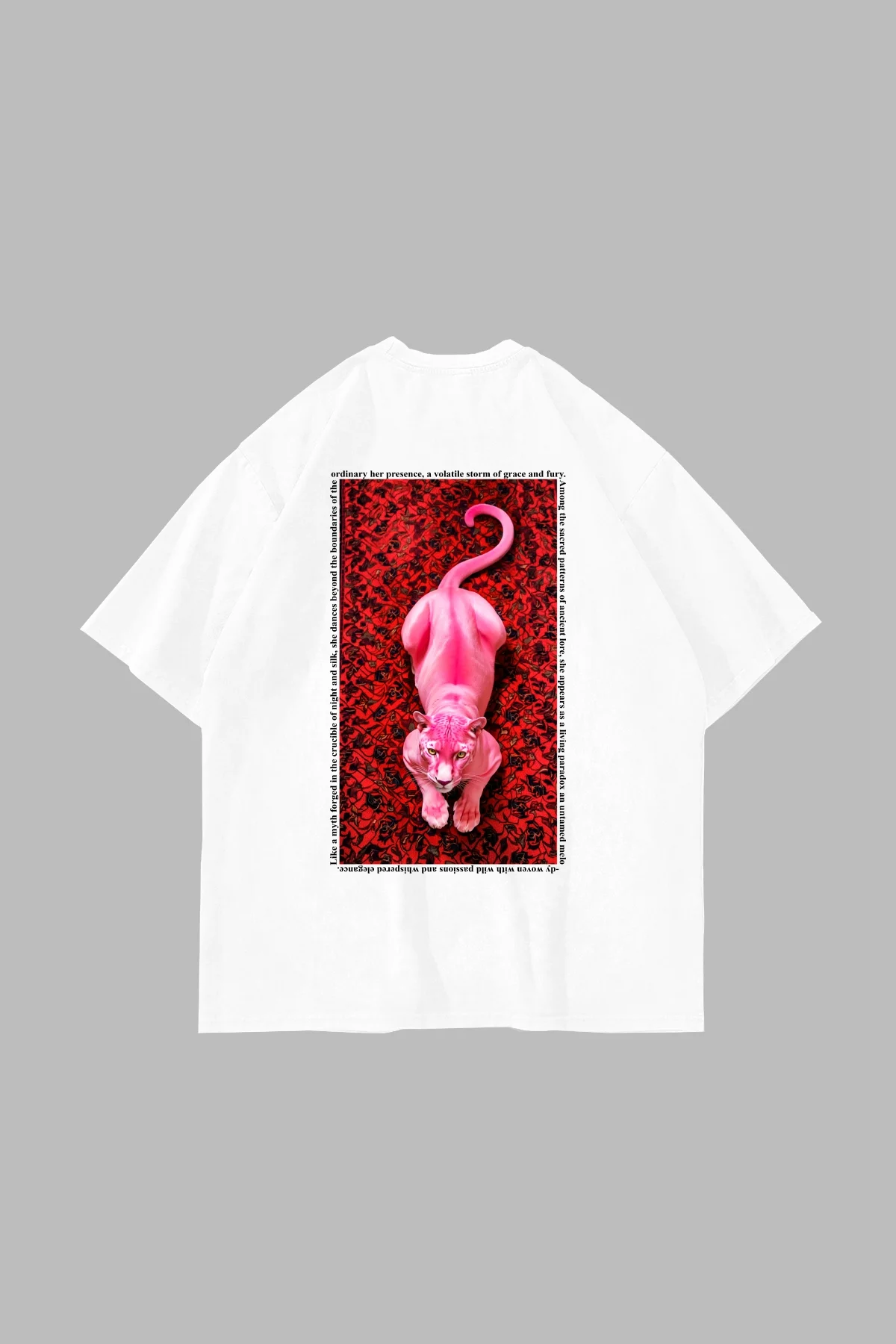 Pink Panther Baskılı Oversize Unisex Beyaz Tshirt