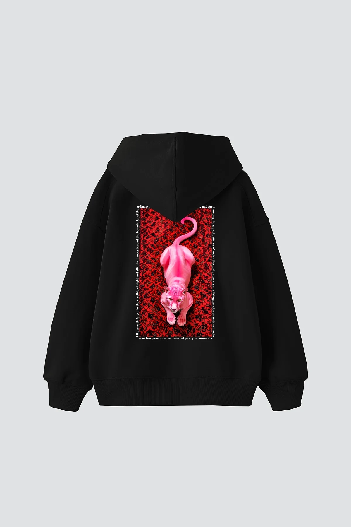 Pink Panther Baskılı Oversize Unisex Siyah Hoodie