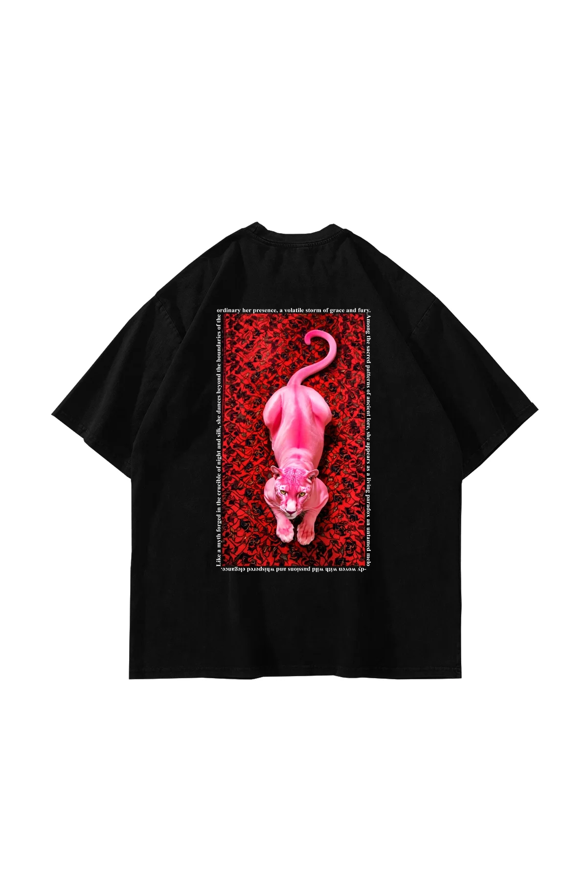 Pink Panther Baskılı Oversize Unisex Siyah Tshirt