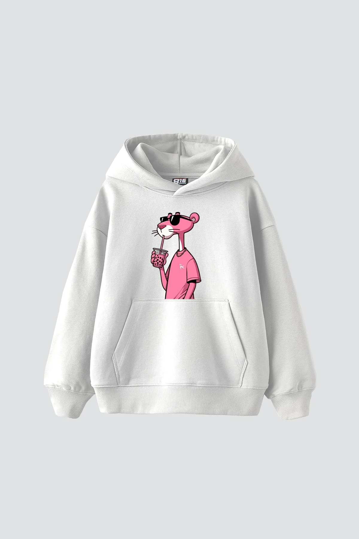 Pink Panther V2 Baskılı Oversize Unisex Beyaz Hoodie