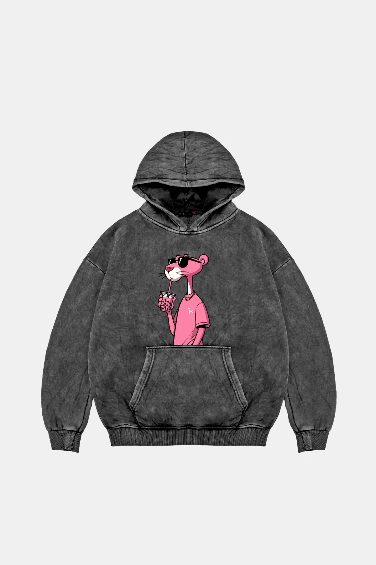 Pink Panther V2 Oversize Unisex Yıkamalı Siyah Hoodie