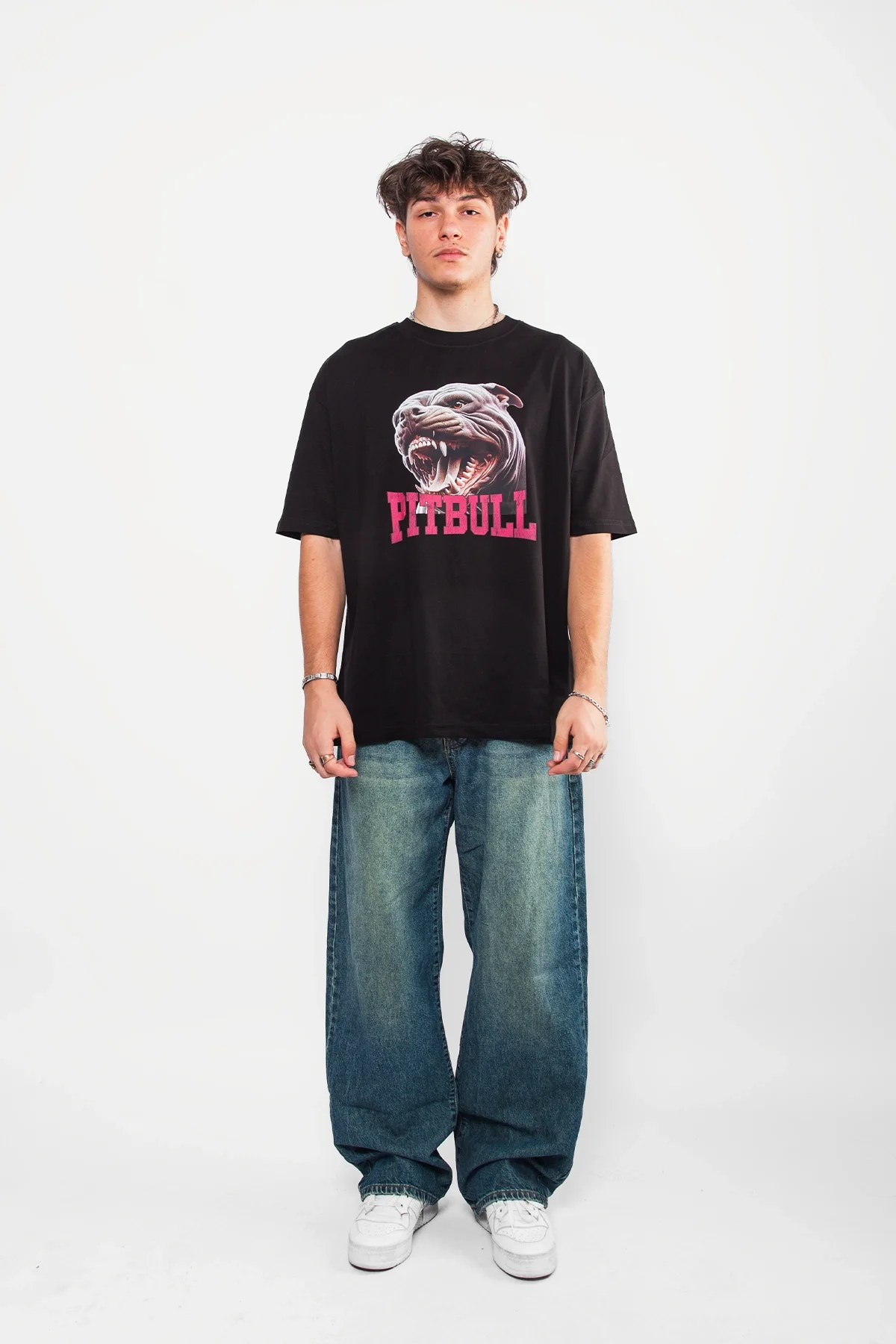 Pitbull Baskılı Oversize Unisex Siyah Tshirt