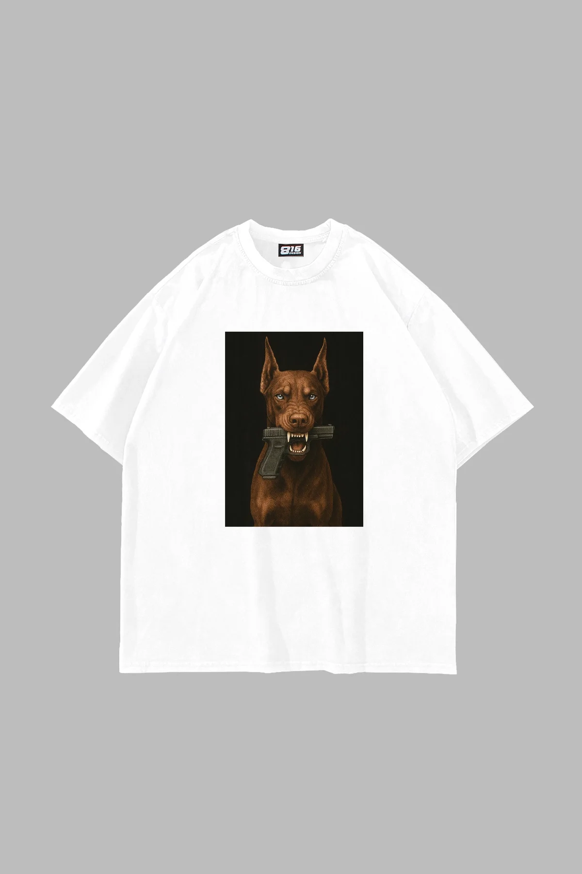 Doberman V2 Baskılı Oversize Unisex Beyaz Tshirt