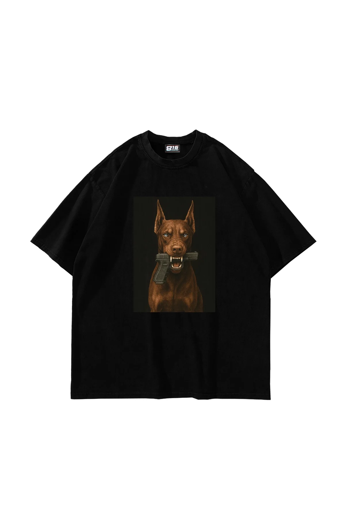 Doberman V2 Baskılı Oversize Unisex Siyah Tshirt
