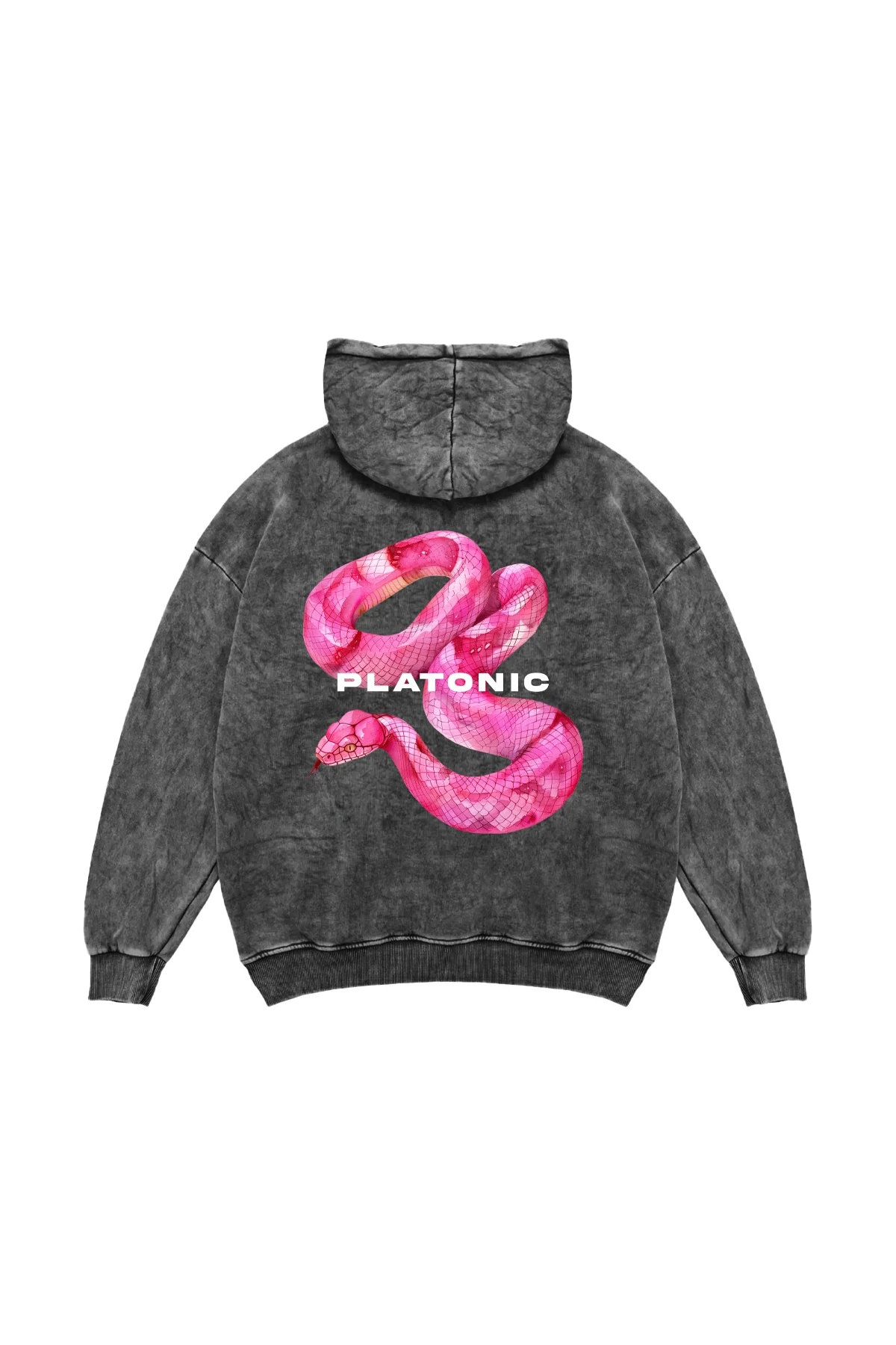 Platonic Baskılı Oversize Unisex Yıkamalı Siyah Hoodie