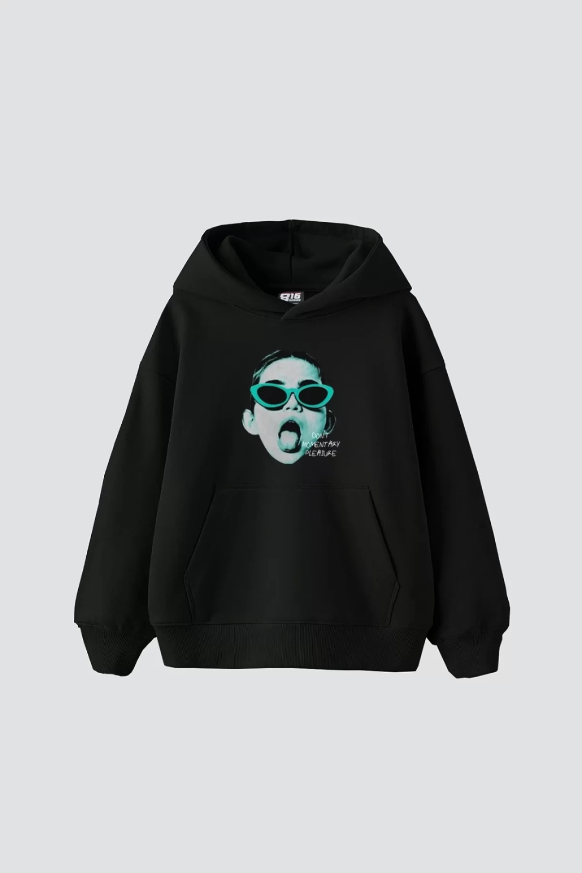 Pleasure Baskılı Oversize Unisex Siyah Hoodie