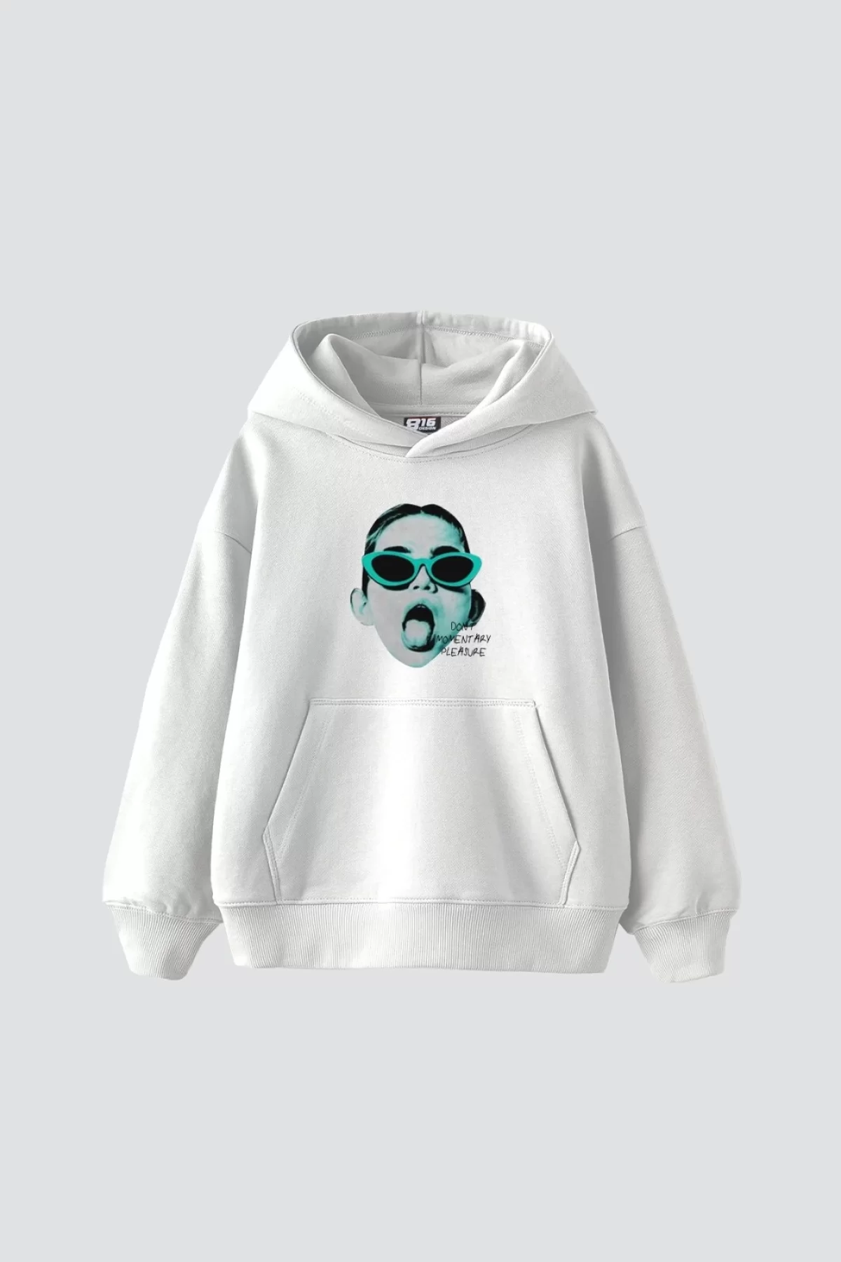 Pleasure Baskılı Oversize Unisex Beyaz Hoodie