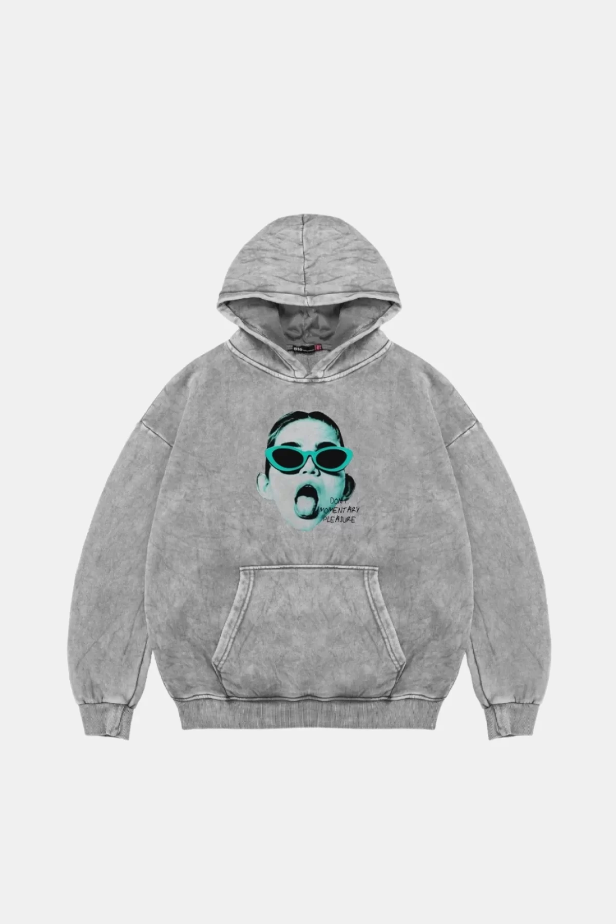 Pleasure Baskılı Oversize Unisex Yıkamalı Beyaz Hoodie